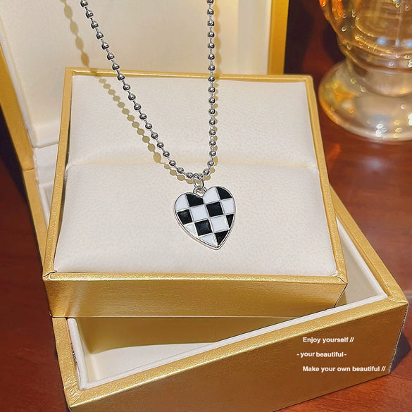 Titanium Steel Women's Niche Fashion Necklace With Mixed Gem Inlay And Geometric Pattern And Cross Chain