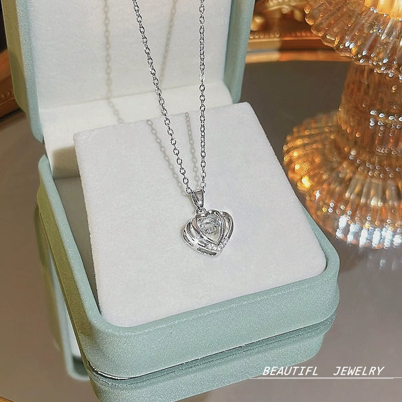 Titanium Steel Women's Niche Fashion Necklace With Mixed Gem Inlay And Geometric Pattern And Cross Chain