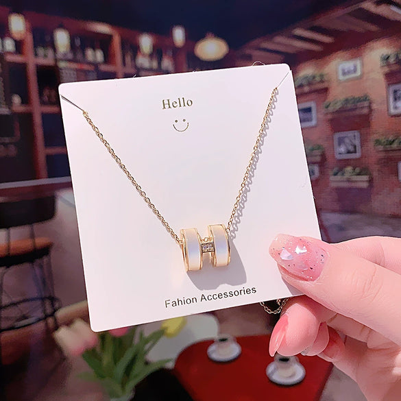 Titanium Steel Women's Niche Light Luxury Hletter Pendant Necklace With Mixed Gem Inlay And Real Gold Electroplated Chain Style Cross Chain