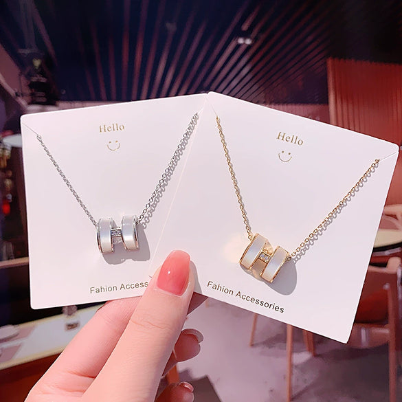 Titanium Steel Women's Niche Light Luxury Hletter Pendant Necklace With Mixed Gem Inlay And Real Gold Electroplated Chain Style Cross Chain