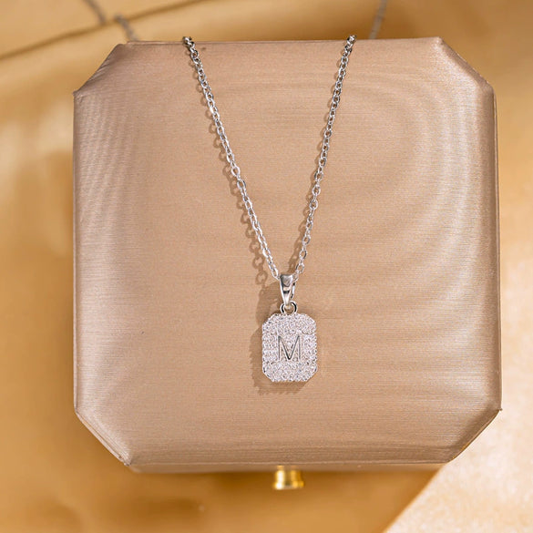 Titanium Steel Women's Ochain Necklace With M Letter Pendant And Full Diamond Inlay Simple Light Luxury Design