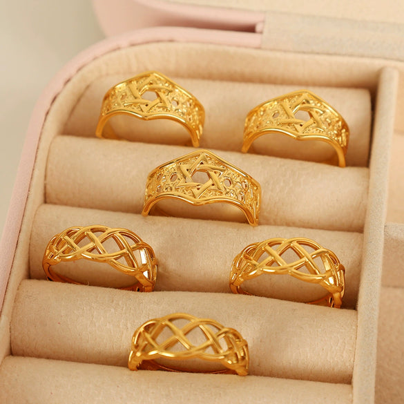 316L Stainless Steel Women's Open Hollow Geometric Fashion Light Luxury Ring With Electroplating