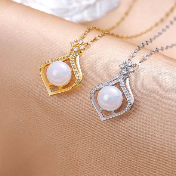 Titanium Steel Women's Pendant Necklace With Mixed Gemstone Inlay Geometric Pattern And Electroplating Treatment Water Drop Shape