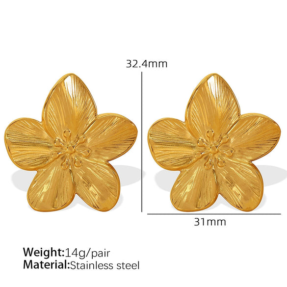 316L Stainless Steel Women's Retro Geometric Flower Earrings With Electroplating Design