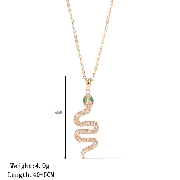 Titanium Steel Women's Retro Hiphop Snakeshaped Pendant Necklace With Colored Diamond Set Zircon Electroplated