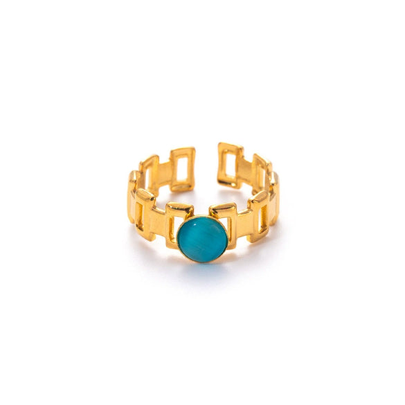 Titanium Steel Women's Ring Inlaid With Natural Stone Geometric Minimalist Style Electroplated