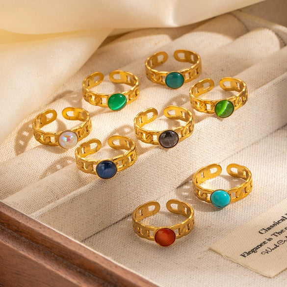 Titanium Steel Women's Ring Inlaid With Natural Stone Geometric Style Electroplated