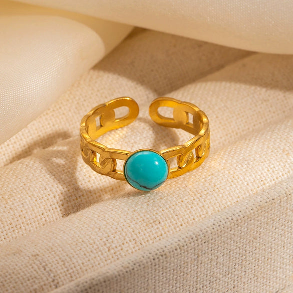 Titanium Steel Women's Ring Inlaid With Natural Stone Geometric Style Electroplated