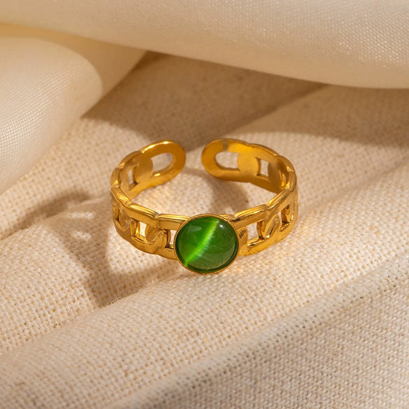 Titanium Steel Women's Ring Inlaid With Natural Stone Geometric Style Electroplated