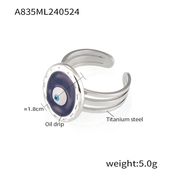 Titanium Steel Women's Ring With Geometric Devil's Eye Design And Electroplating Treatment
