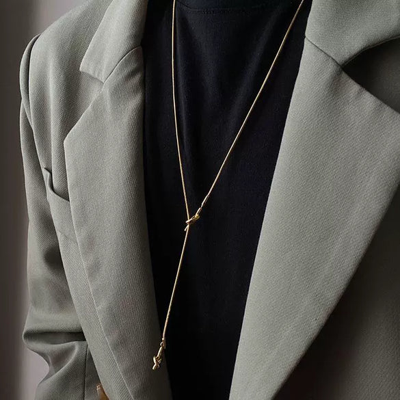 Titanium Steel Women's Snake Bone Chain Ushaped Long Tassel Stretch Knotted Sweater Chain Light Luxury Electroplated Design