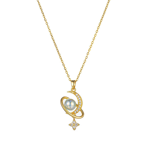 Titanium Steel Women's Star Pattern Mixed Gem Inlay Pendant Necklace With Cross Chain