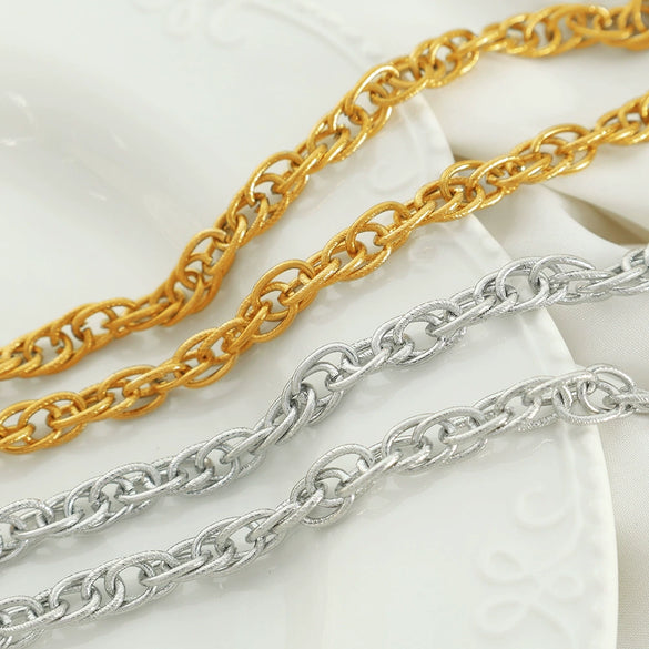 316L Stainless Steel Woven Ring Buckle Necklace And Bracelet Set With Cross Crown Roman Numerals Geometric Personality Style Electroplated Unisex