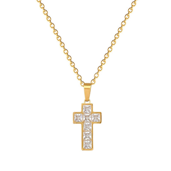 Titanium Steel Zircon Cross Geometric Style Electroplating Unisex Necklace