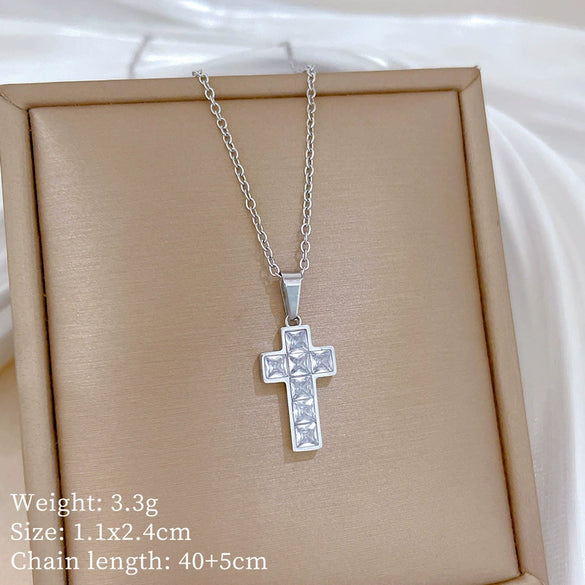 Titanium Steel Zircon Cross Geometric Style Electroplating Unisex Necklace