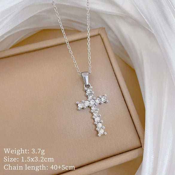 Titanium Steel Zircon Geometric Cross Furnace Real Gold Plated Unisex Necklace