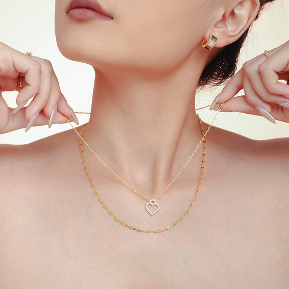 Titanium Steel Zircon Heart Shape Electroplated Clavicle Necklace And Bracelet Set For Women