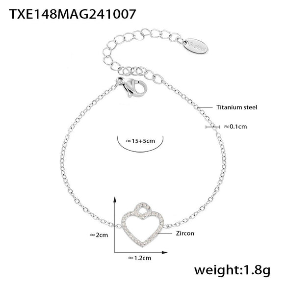 Titanium Steel Zircon Heart Shape Electroplated Clavicle Necklace And Bracelet Set For Women