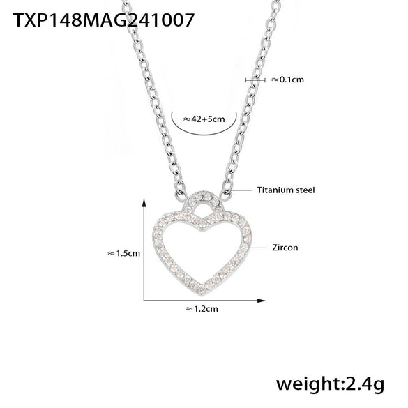 Titanium Steel Zircon Heart Shape Electroplated Clavicle Necklace And Bracelet Set For Women