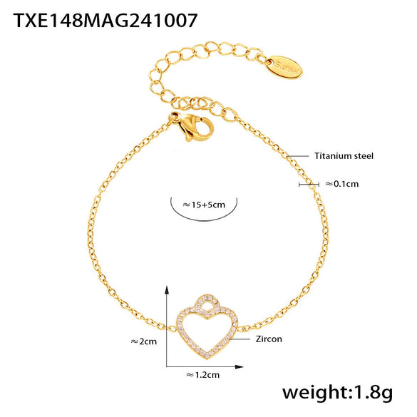 316L Stainless Steel Zircon Heart Shaped Electroplated Women's Clavicle Necklace And Bracelet Set