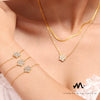 316L Stainless Steel Zircon Inlaid Five Leaf Flower Double Layer Clavicle Necklace And Bracelet Set With Pvd Vacuum Plating For Women Sweet Style