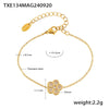 316L Stainless Steel Zircon Inlaid Five Leaf Flower Double Layer Clavicle Necklace And Bracelet Set With Pvd Vacuum Plating For Women Sweet Style