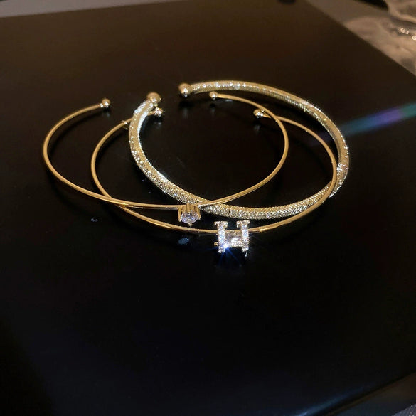Titanium Steel Zircon Inlaid Niche Geometric Women's Bracelet Real Gold Electroplated