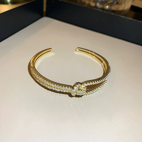 Titanium Steel Zircon Inlaid Niche Geometric Women's Bracelet Real Gold Electroplated