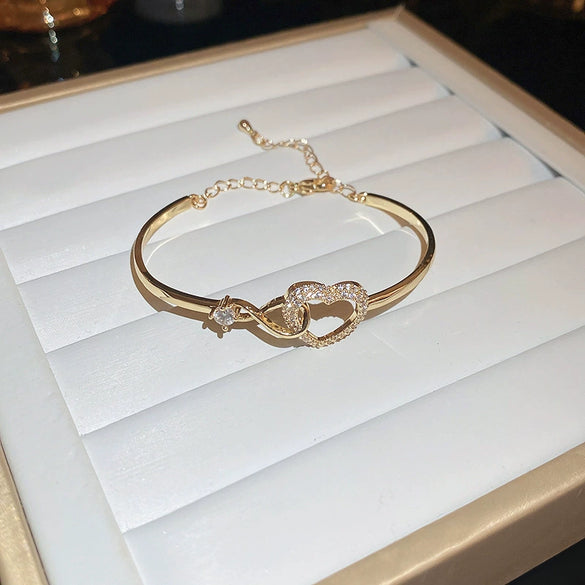 Titanium Steel Zircon Inlaid Niche Geometric Women's Bracelet Real Gold Electroplated