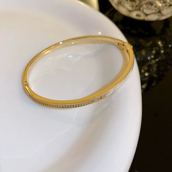 Titanium Steel Zircon Inlaid Niche Geometric Women's Bracelet Real Gold Electroplated