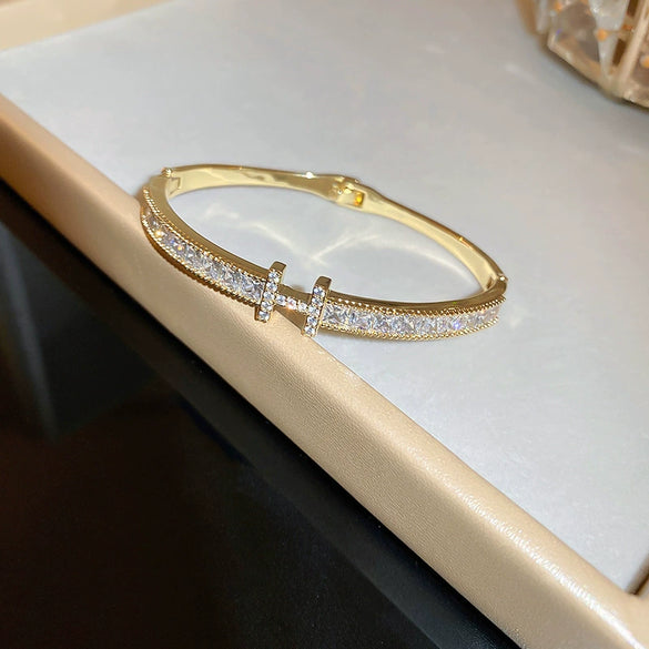 Titanium Steel Zircon Inlaid Niche Geometric Women's Bracelet Real Gold Electroplated