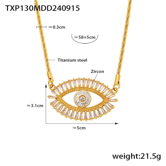 316L Stainless Steel Zircon Jewelry Set With Devil's Eye Pattern And Microinlaid Electroplating For Women