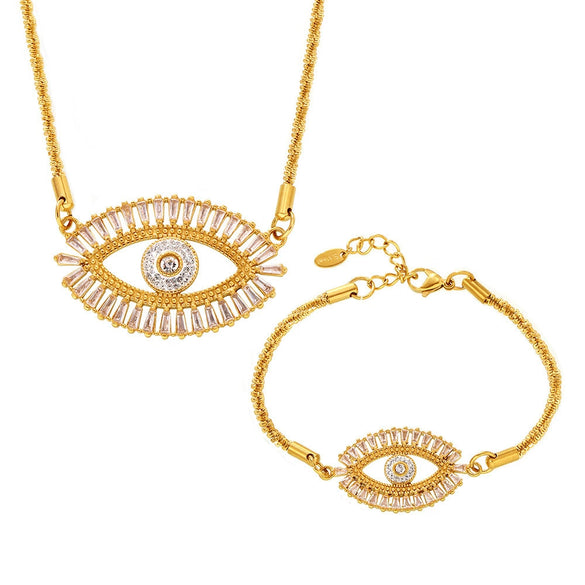 316L Stainless Steel Zircon Jewelry Set With Devil's Eye Pattern And Microinlaid Electroplating For Women