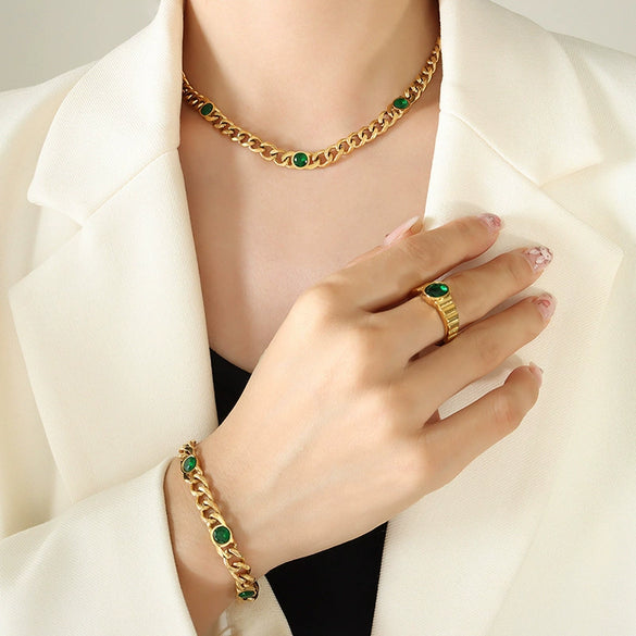Titanium Steel Zircon Necklace Bracelet Set Electroplating Women's Jewelry