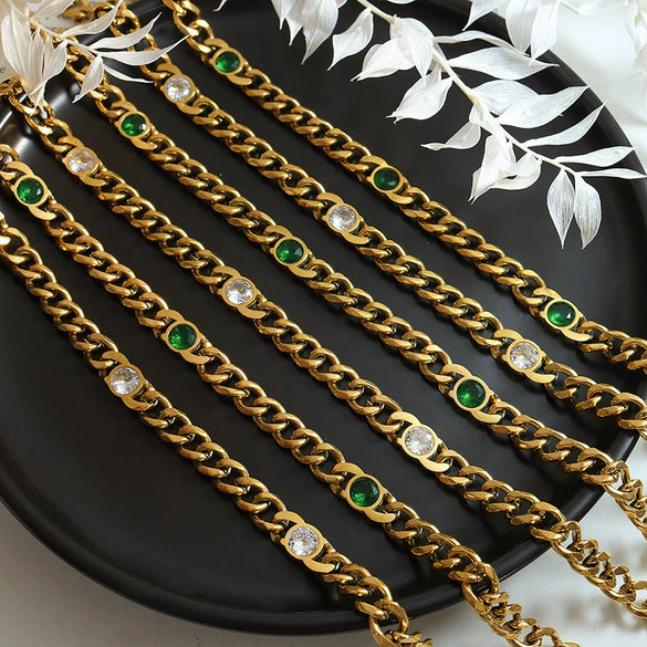 Titanium Steel Zircon Necklace Bracelet Set Electroplating Women's Jewelry