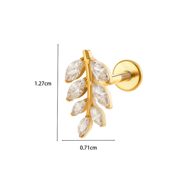 Titanium Zircon Leaf Crown Internal Thread Lip Nail Earrings For Women Puncture Jewelry