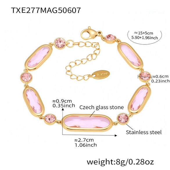 Translucent Czech Glass Stitching Handmade Bracelet With Geometric Pattern In Stainless Steel And Electroplating For Women