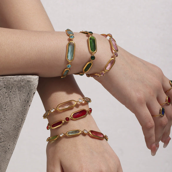 Translucent Czech Glass Stitching Handmade Bracelet With Geometric Pattern In Stainless Steel And Electroplating For Women