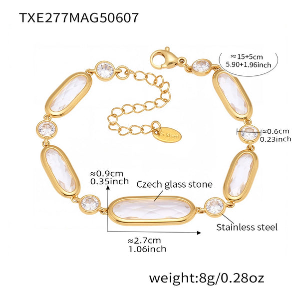 Translucent Czech Glass Stitching Handmade Bracelet With Geometric Pattern In Stainless Steel And Electroplating For Women