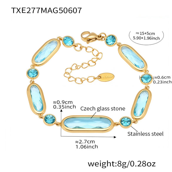 Translucent Czech Glass Stitching Handmade Bracelet With Geometric Pattern In Stainless Steel And Electroplating For Women