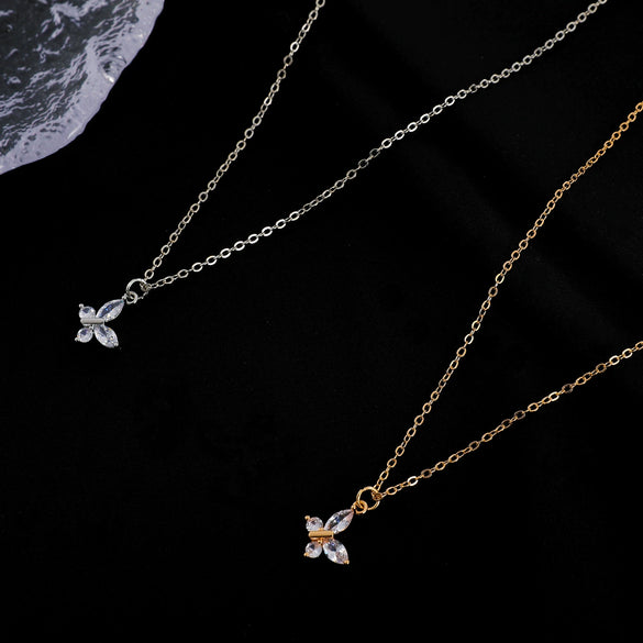 Transparent Crystal Butterfly Inlaid Copper Necklace For Women Light Luxury Niche Design All Match Clavicle Chain Pendant