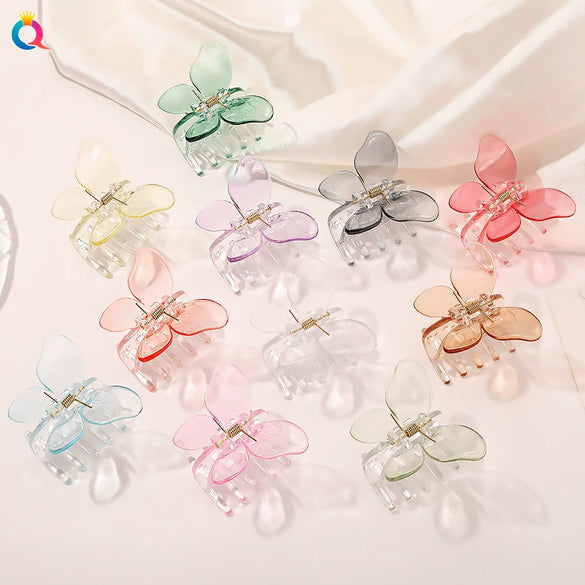 Transparent 3D Butterfly Resin Hair Claw Clip Handmade Elegant Women's Hair Accessory