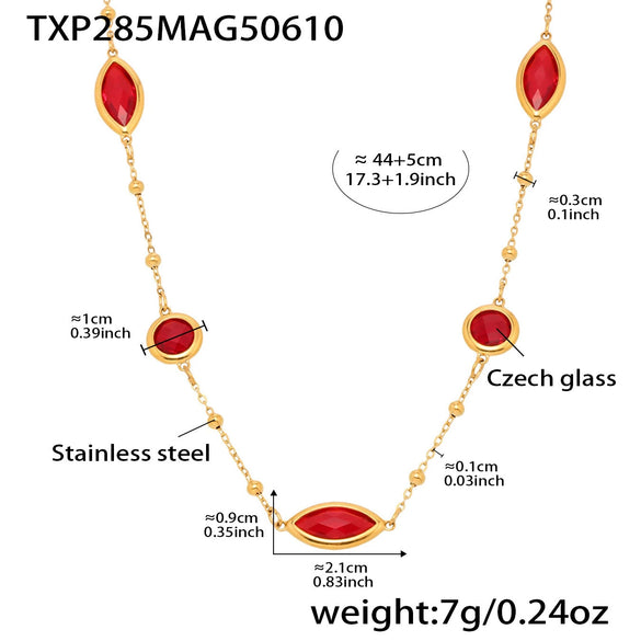 Transparent Imported Glass And Small Steel Bead Elegant Light Luxury Geometric Stainless Steel Women's Necklace With Electroplating