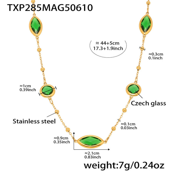 Transparent Imported Glass And Small Steel Bead Elegant Light Luxury Geometric Stainless Steel Women's Necklace With Electroplating