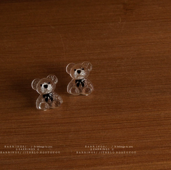 Transparent Resin Bear Earrings With Silver Needle Electroplated Lovely Animal Shape Cute Sweet Earrings For Women