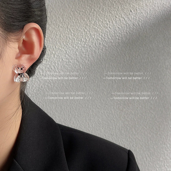 Transparent Resin Bear Earrings With Silver Needle Electroplated Lovely Animal Shape Cute Sweet Earrings For Women