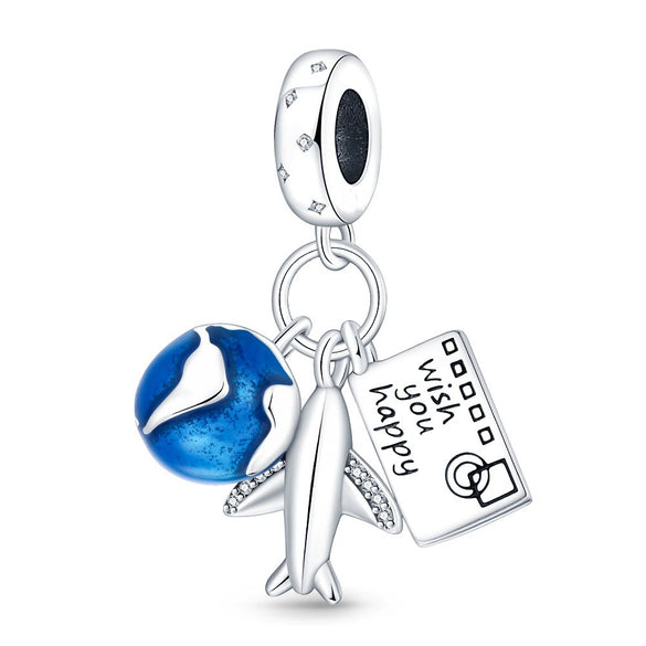 Travel Style Airplane Suitcase Camera Charm Pendant Beads Silver Plated Diy Jewelry Bracelet Accessories With Dripping Oil Design