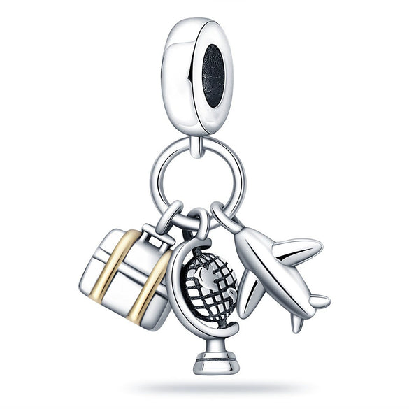 Travel Style Airplane Suitcase Camera Charm Pendant Beads Silver Plated Diy Jewelry Bracelet Accessories With Dripping Oil Design