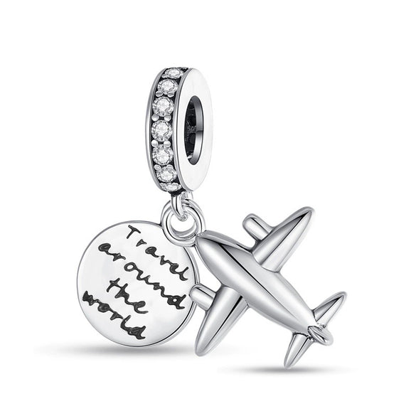 Travel Style Airplane Suitcase Camera Charm Pendant Beads Silver Plated Diy Jewelry Bracelet Accessories With Dripping Oil Design