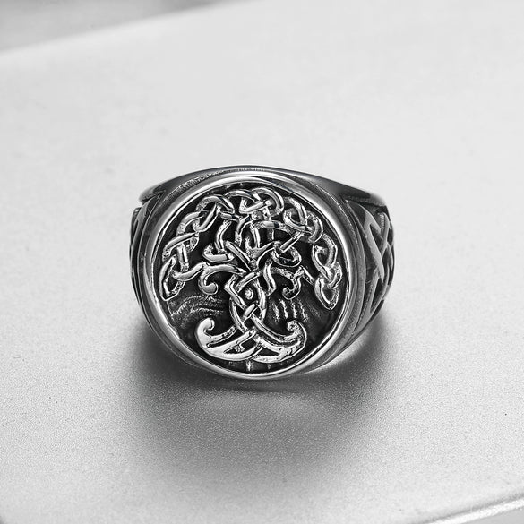 Tree Of Life Stainless Steel Ring With Polished Finish Botanical Design Unisex Fashion Jewelry